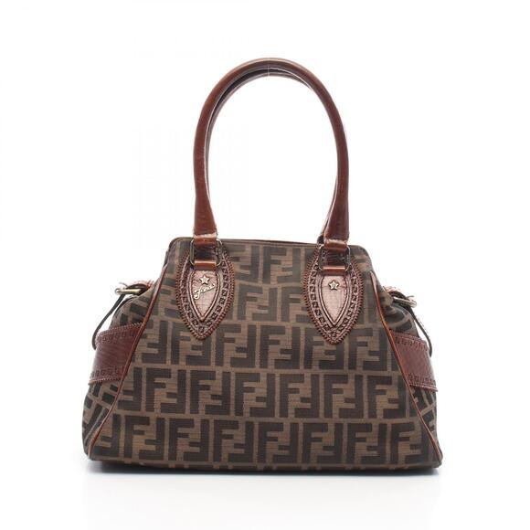 Fendi Handbags - Fendi Etnico Zucca Handbag Canvas Leather Brown Black